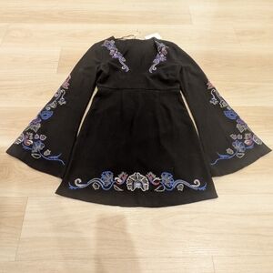 Free People - Holiday Folk Mini Dress NWT Black Boho With Embroidery